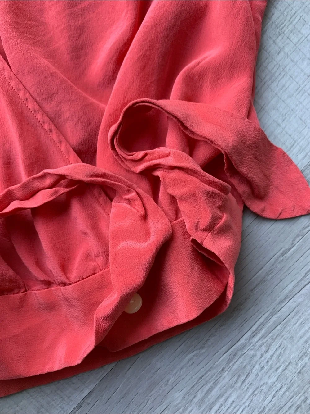 Madewell Coral-Red Silk Wrap Blouse with Tie Waist, Size XS.